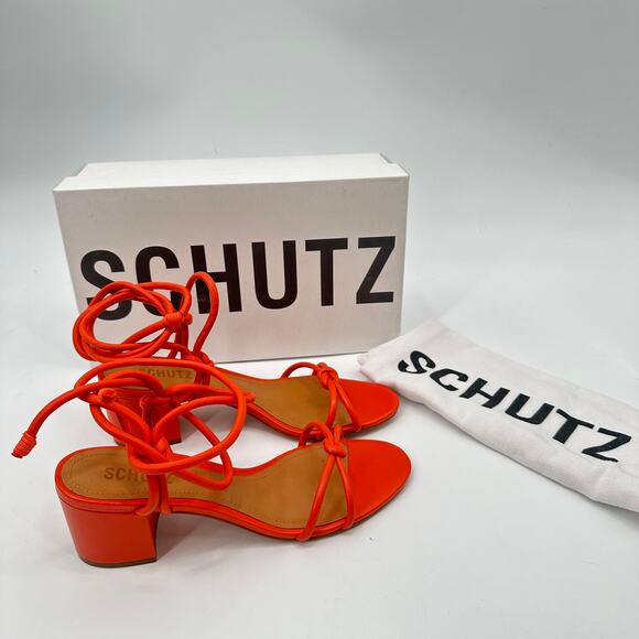 SCHUTZ Evereve New in Box Binky Mid Strappy Heel Sandal in Orange // 6 - Picture 2 of 11